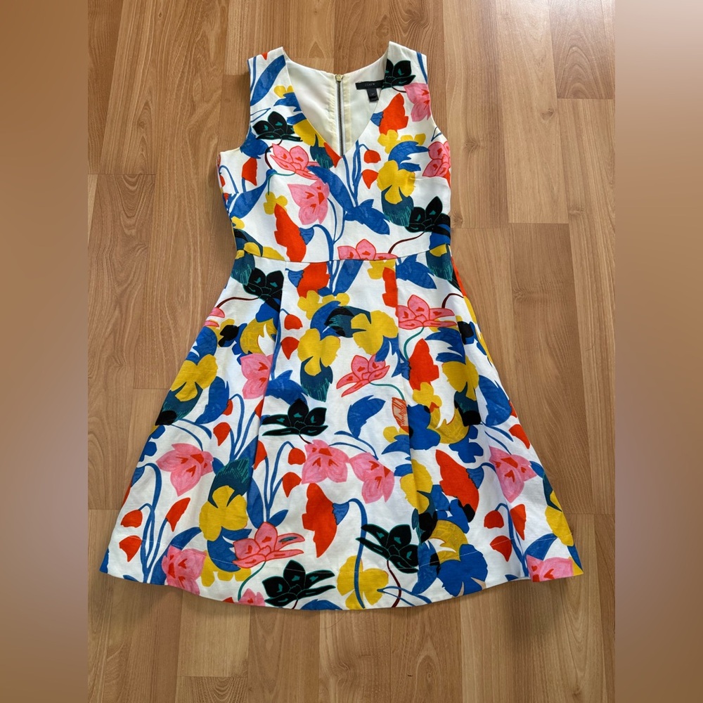 J.Crew Floral Linen V Neck Sleeveless Dress size 2P petite